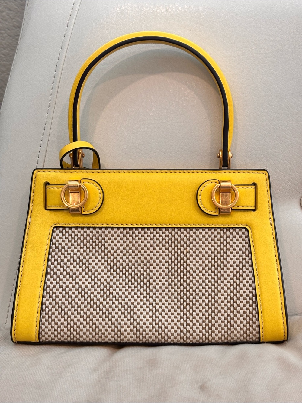 TORY BURCH Yellow Petite Lee Radziwill Woven Mini Bag NWOT - Picture 7 of 16